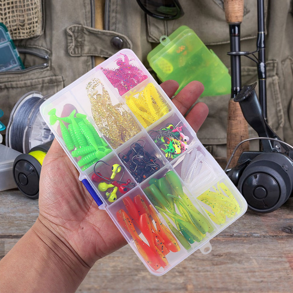 115pcs Set Umpan Lunak T Tail  - Fishing Lure Box ulasan dan harga
